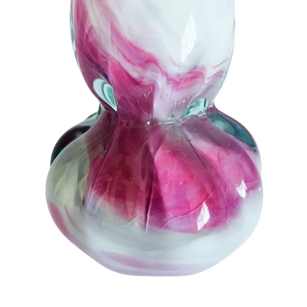 Vintage MCM Art Glass Pink White Swung Vase - Picture 7 of 8